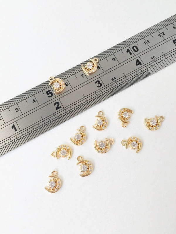 2 x 24K Gold Plated Moon and Stars Charms, 11x7.5mm (1418)