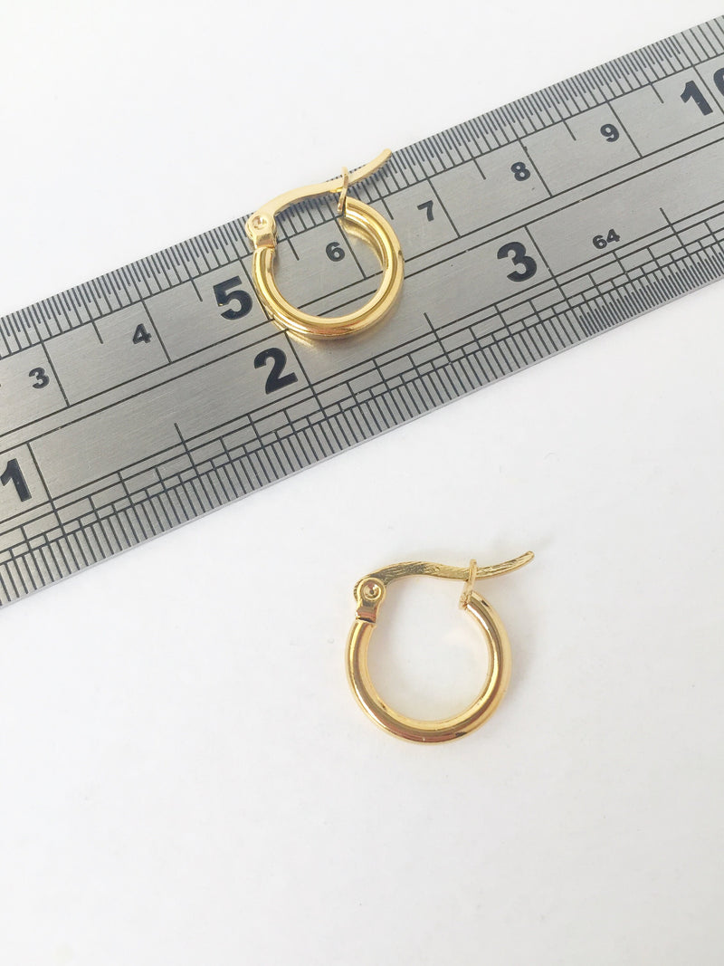 1 pair x Gold Plated Stainless Steel Creole Earring Hoops Blanks, 15mm (0770)