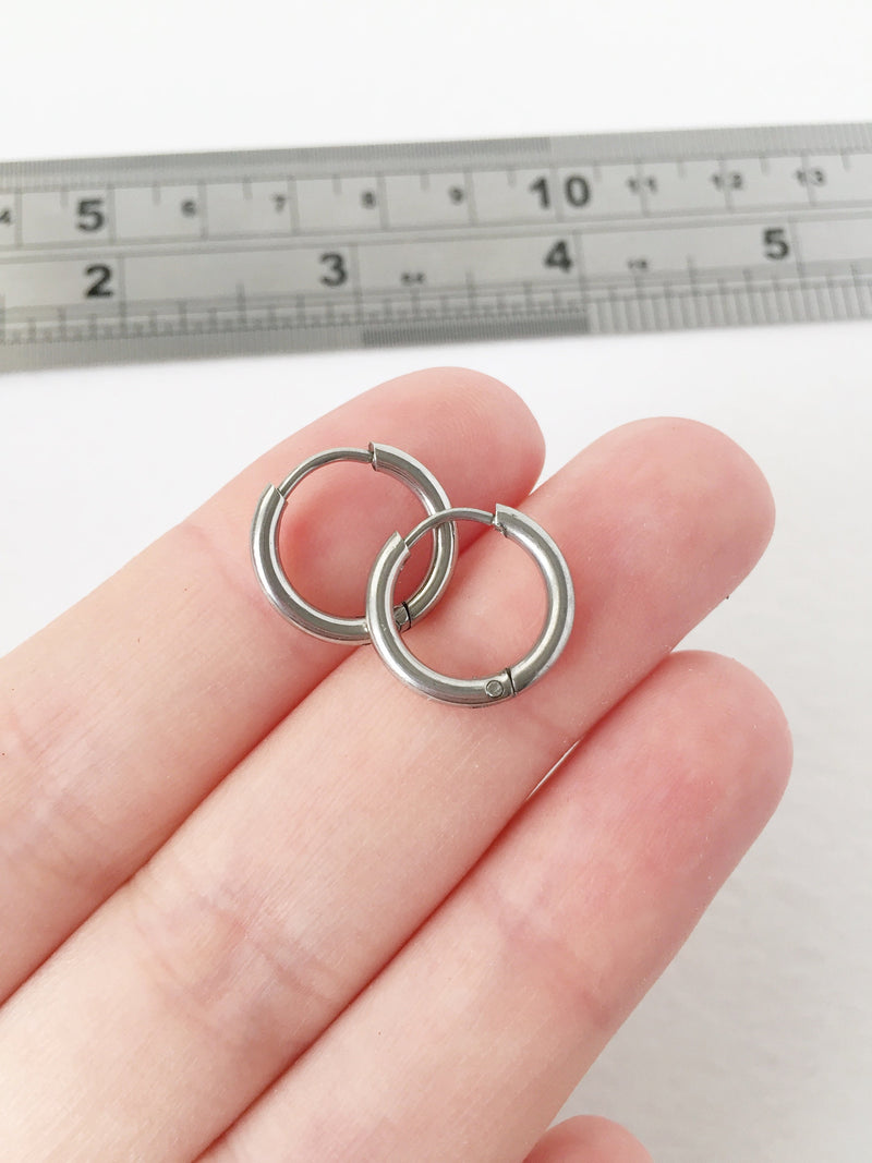 1 pair x Stainless Steel Surgical Steel Huggie Hoops, Earring Sleepers, 14mm (1786)