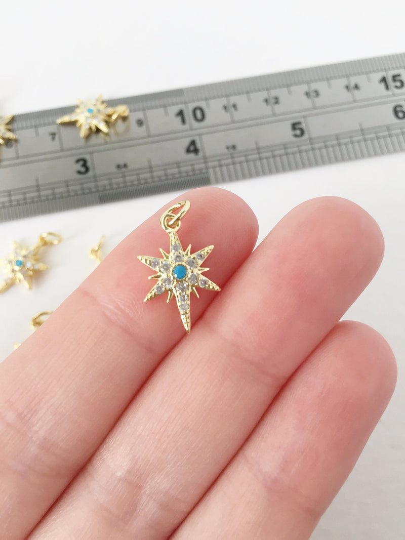 1 x 18K Gold Plated Star Pendants with Turquoise Cubic Zirconia, 16.5x11mm (0483)