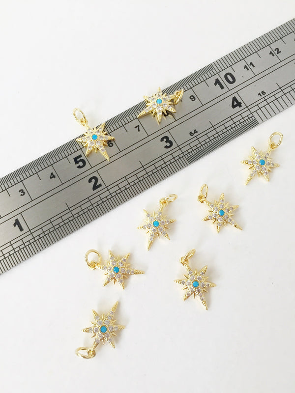 1 x 18K Gold Plated Star Pendants with Turquoise Cubic Zirconia, 16.5x11mm (0483)