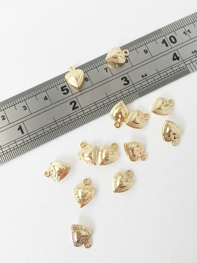 10 x Gold Plated Stainless Steel Puffy Heart Charms, 12.5x9mm (0487)