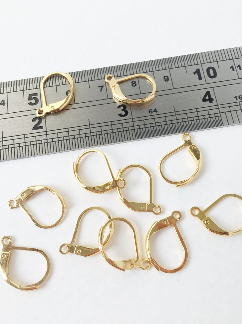 1 pair x Gold Plated Stainless Steel Leverback Earring Blanks, 15x10mm (1422)