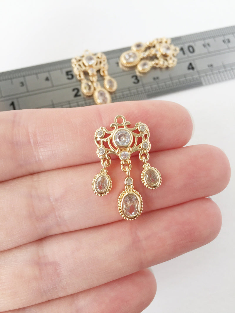 1 x 24K Gold Plated Cubic Zirconia Chandelier Earring Pendant, 15x26mm (1121)