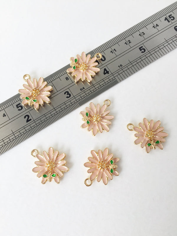 4 x Nude Pink Enamel Daisy and Bee Charms, 22x19mm (0775P)