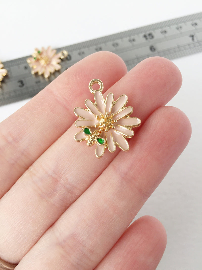 4 x Nude Pink Enamel Daisy and Bee Charms, 22x19mm (0775P)