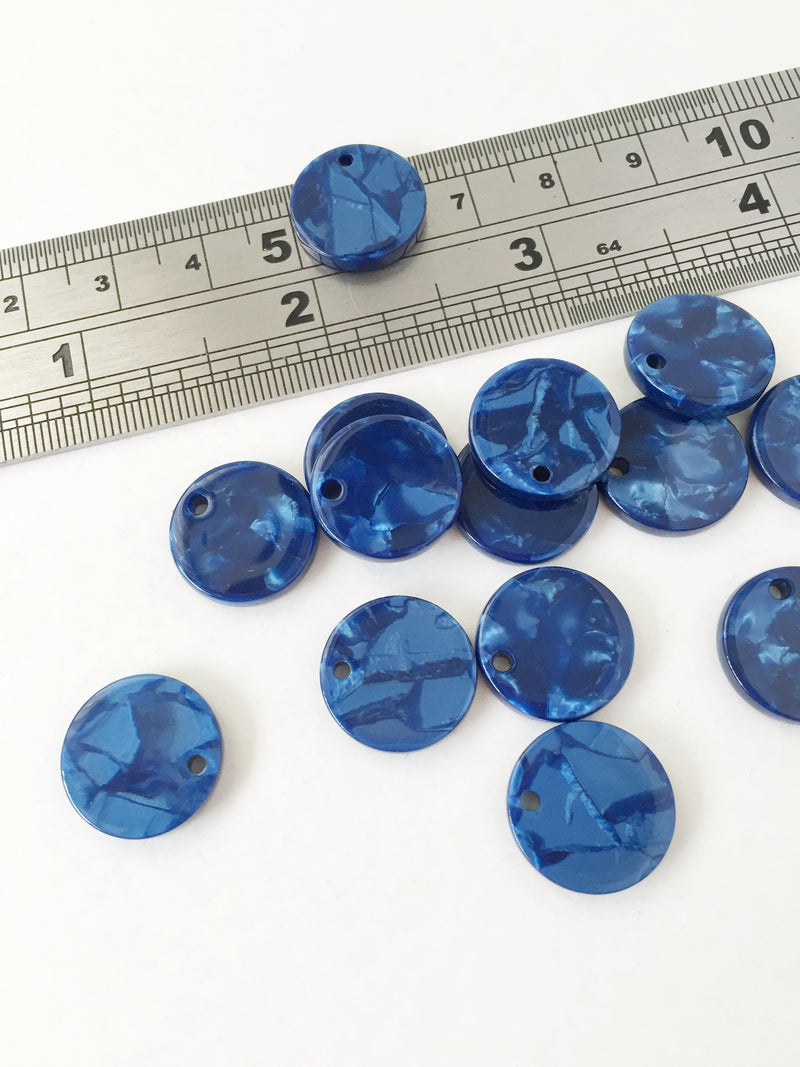 6 x Navy Blue Tortoiseshell Coin Pendants, 15mm (1532)