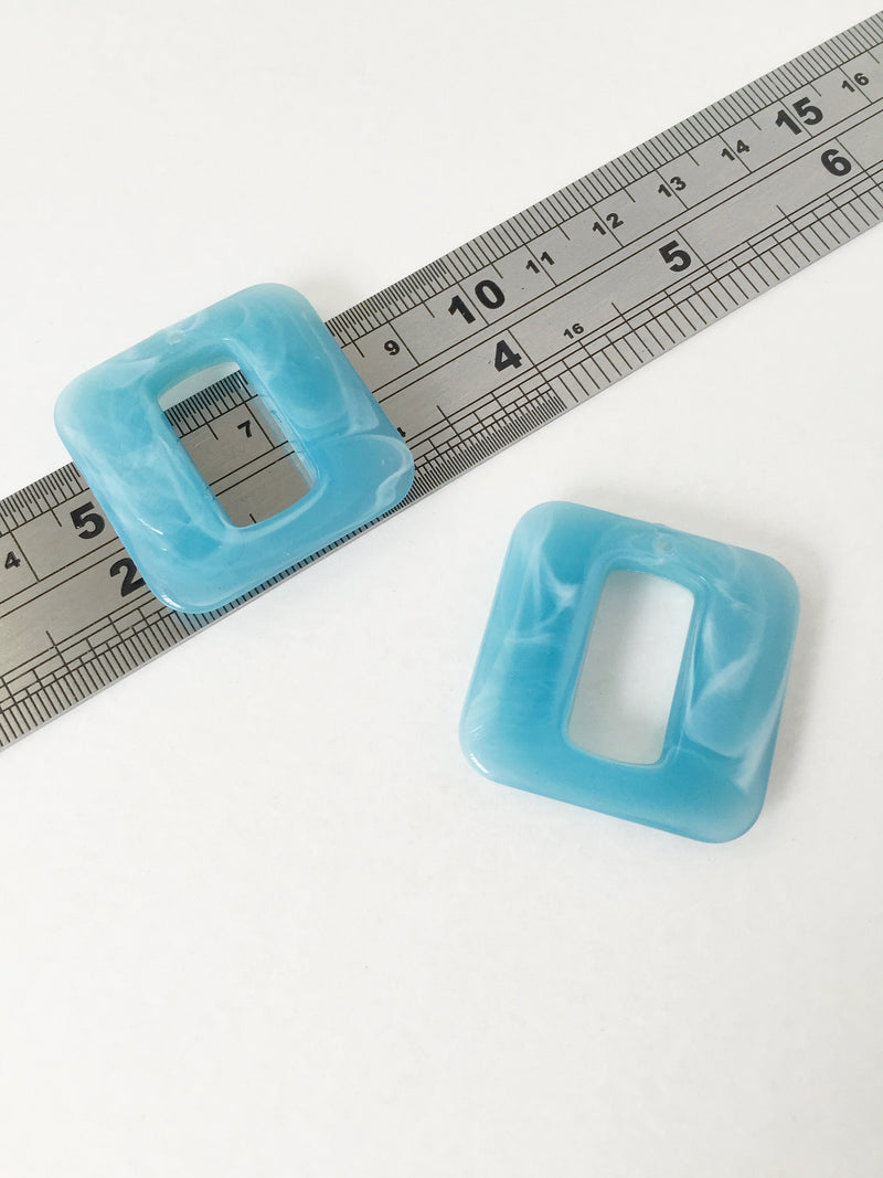 2 x Sky Blue Acrylic Puffy Square Pendants, 32mm (1539)