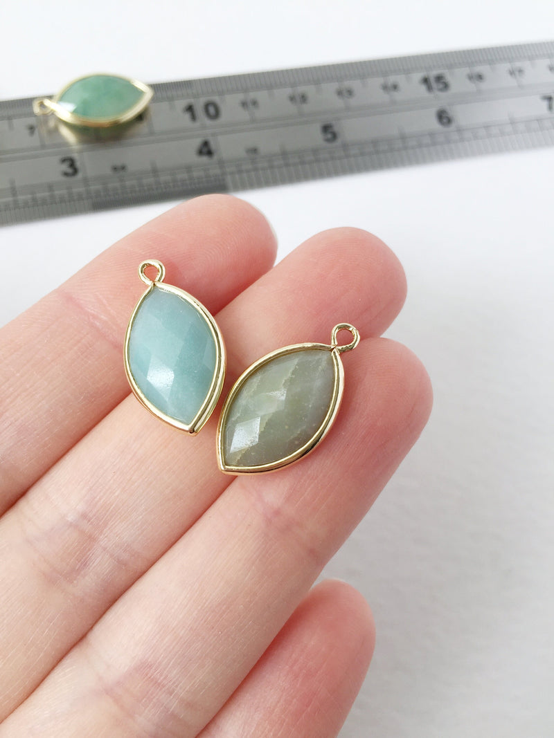 1 x Gold Plated Marquise Shaped Amazonite Pendant, 22x12mm (1521)