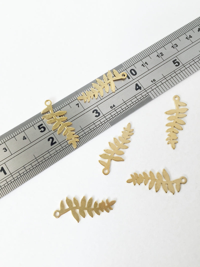 6 x Raw Brass Fern Leaf Charms, 29x12mm (C0060)