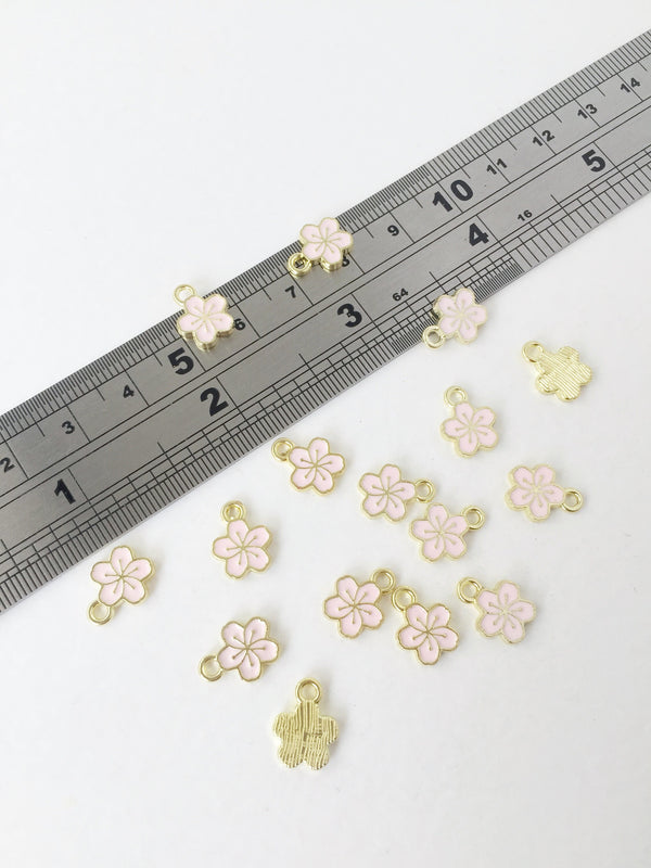 10 x Tiny Enamelled Sakura Flower Charms, 11.5x9mm (1431)