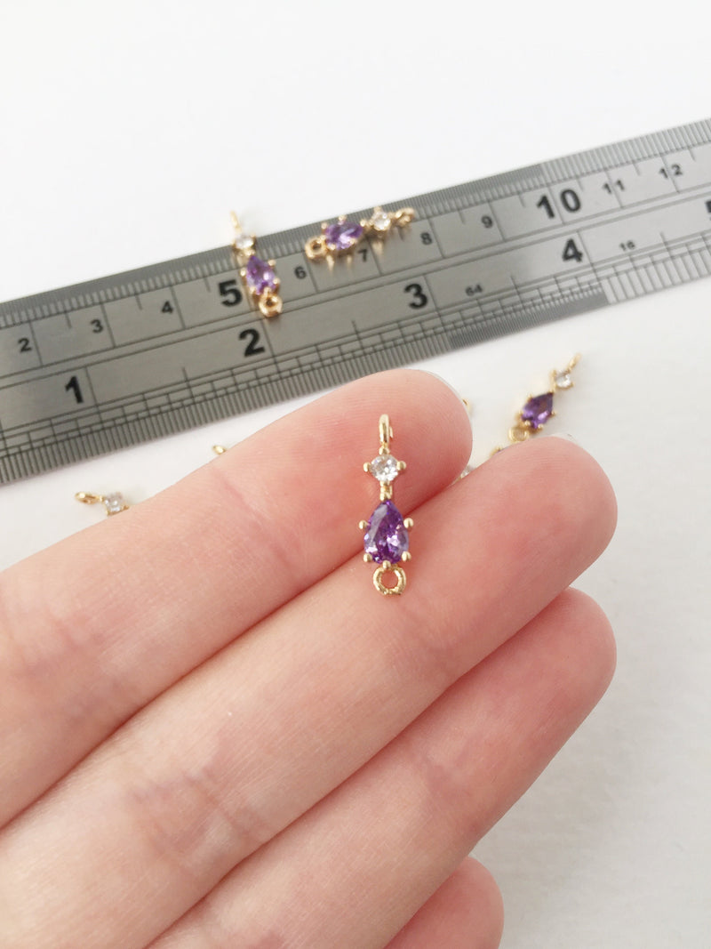 2 x 24K Gold Plated Purple Cubic Zirconia Links, 17.5x5mm (1126)