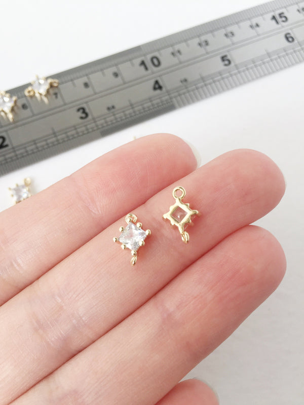 2 x 24K Gold Plated Dainty CZ Rhombus Connectors, 11x8mm (1130)