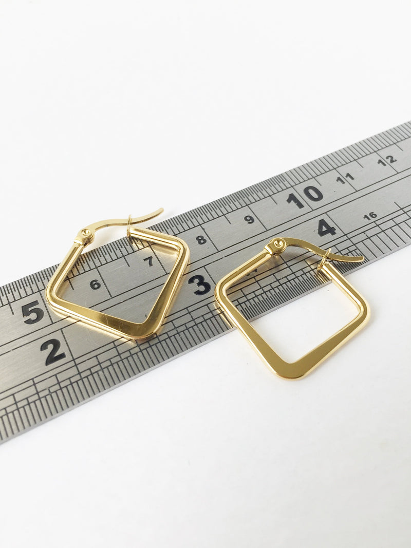 1 pair x Gold Plated Stainless Steel Flattened Rhombus Earring Blanks (1908)