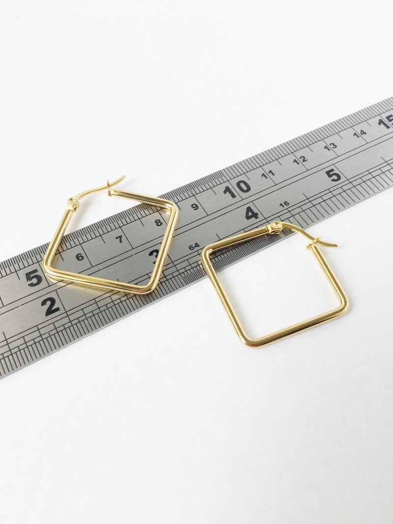 1 pair x Gold Plated Steel Tubular Rhombus Earring Blanks, 33x31mm (1909)