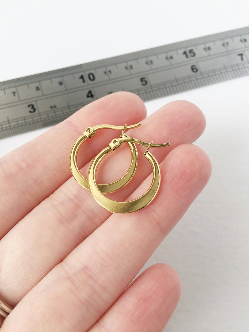 1 pair x Gold Plated Stainless Steel Flattened Hoop Earrings (1907G)