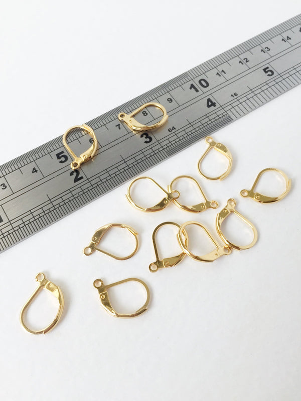 1 pair x Gold Plated Stainless Steel Leverback Earring Blanks, 15x10mm (1422)