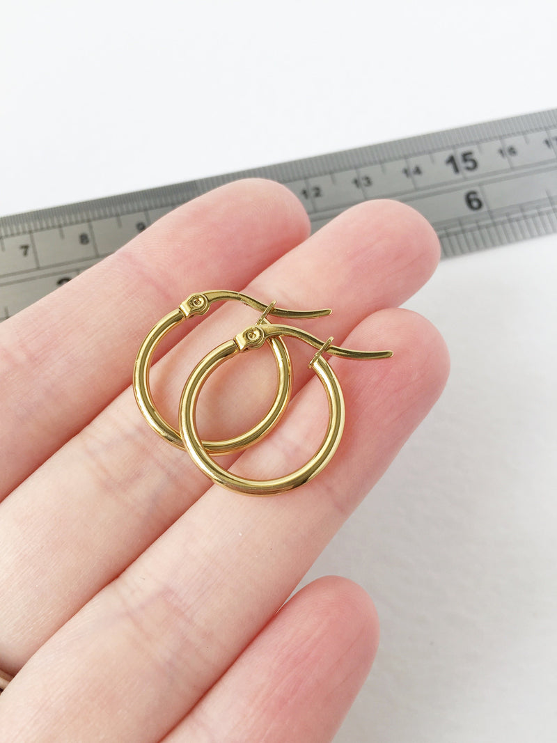 1 pair x Gold Plated Stainless Steel Earring Hoops Blanks, 18mm (1656)