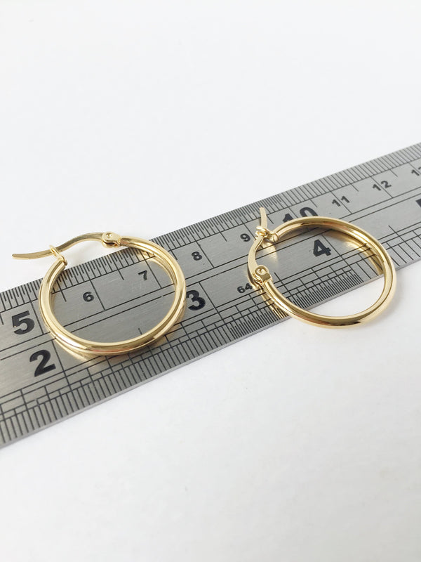 1 pair x Gold Plated Stainless Steel Tubular Earring Hoops, 23mm (1791)