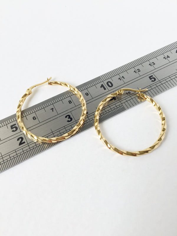 1 pair x Gold Plated Stainless Steel Twisted Earring Hoops, 35mm (1504)