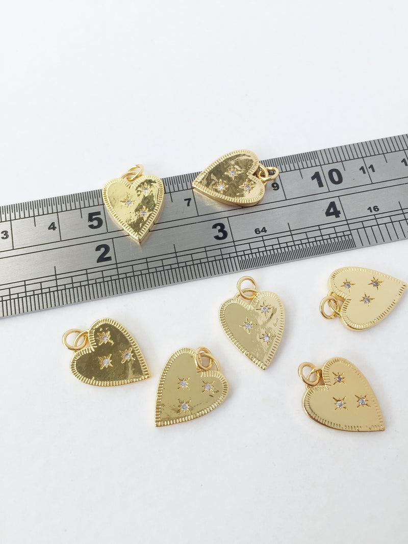 1 x 18K Gold Plated Heart Pendant with CZ Stars, 17.5x14mm (1084)