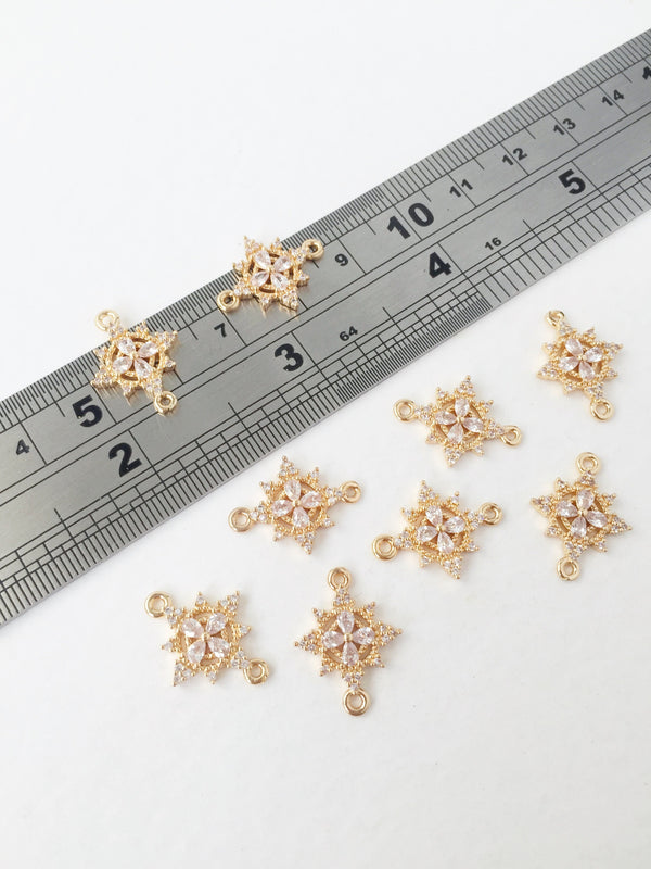 1 x 24K Gold Plated Cubic Zirconia Flower Connector, 17x13mm (0172)