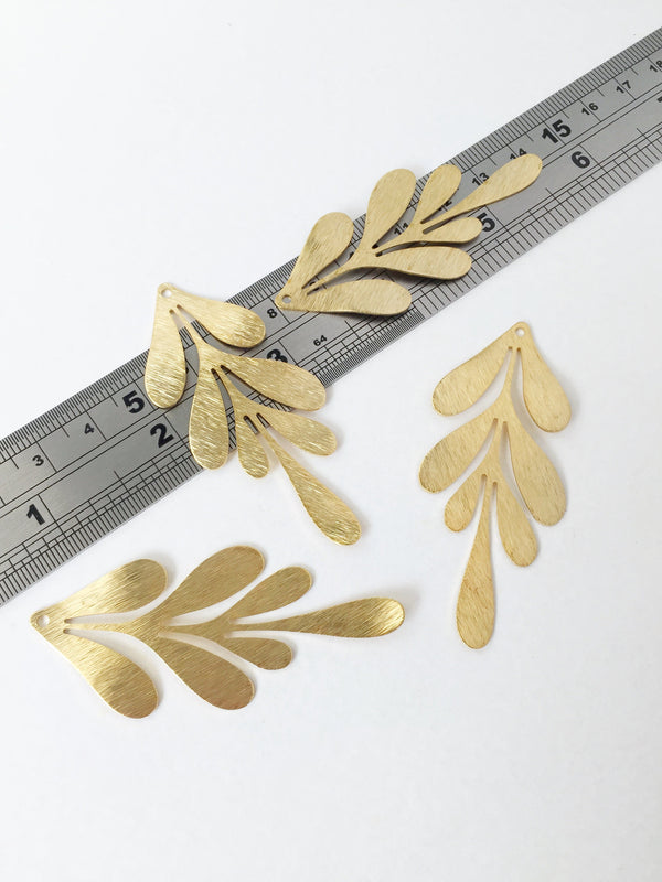 4 x Raw Brass Large Textured Leaf Pendants, 63x28mm (1683)