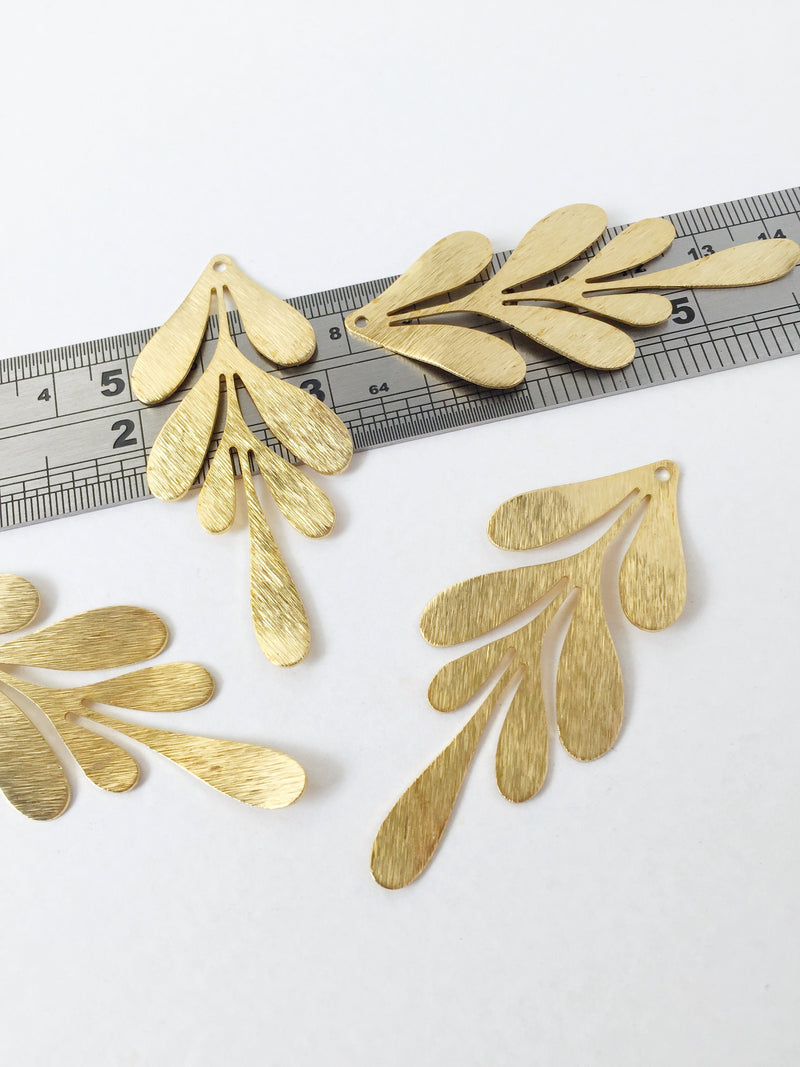 4 x Raw Brass Large Textured Leaf Pendants, 63x28mm (1683)