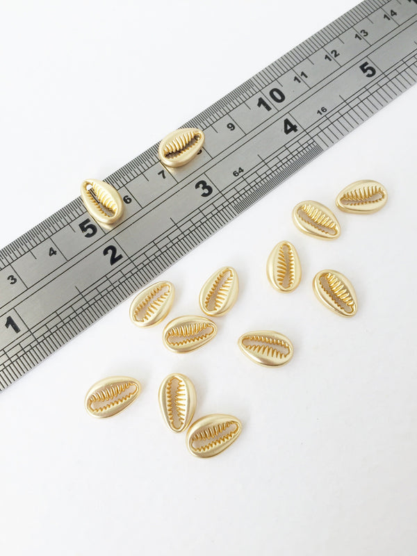 6 x Small 18K Gold Plated Cowrie Shell Connectors, 12x8mm Satin Gold Cowrie Shell Links (1156)