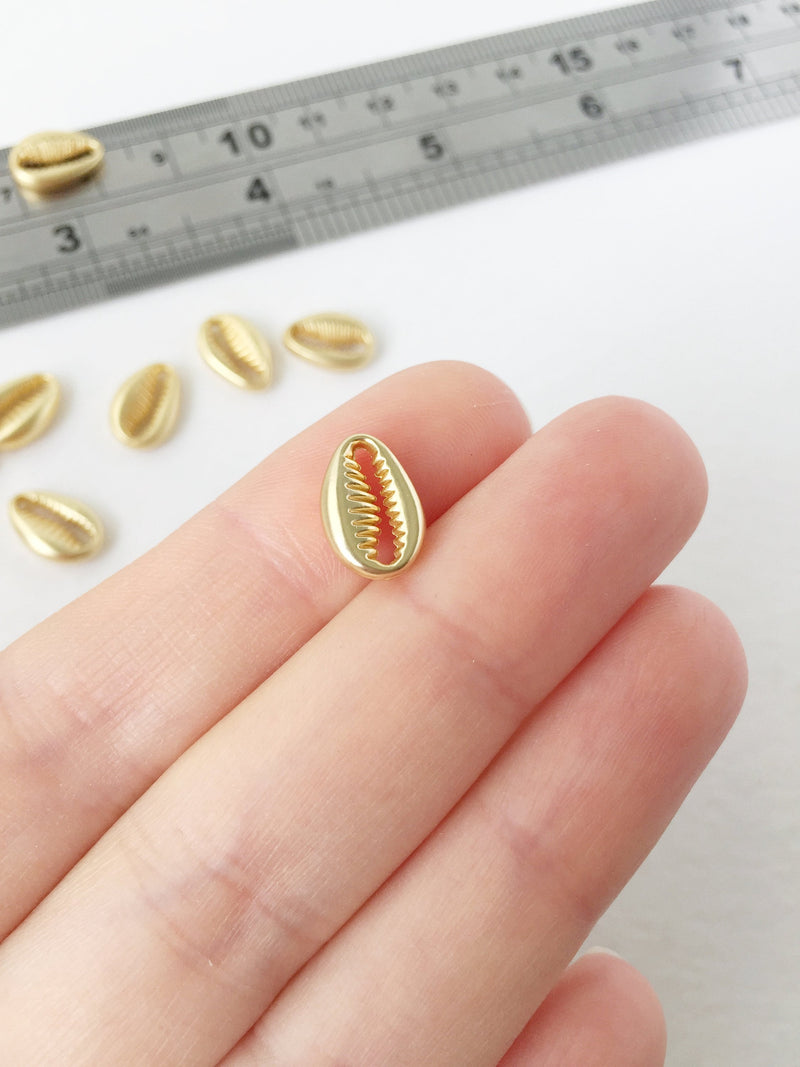 6 x Small 18K Gold Plated Cowrie Shell Connectors, 12x8mm Satin Gold Cowrie Shell Links (1156)