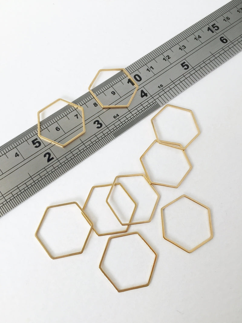 4 x Gold Plated Stainless Steel Hexagon Linking Rings, 23x20mm (1161)