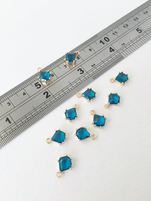 2 x 24K Gold Plated Faceted Glass Charms, London Blue Topaz (1142)