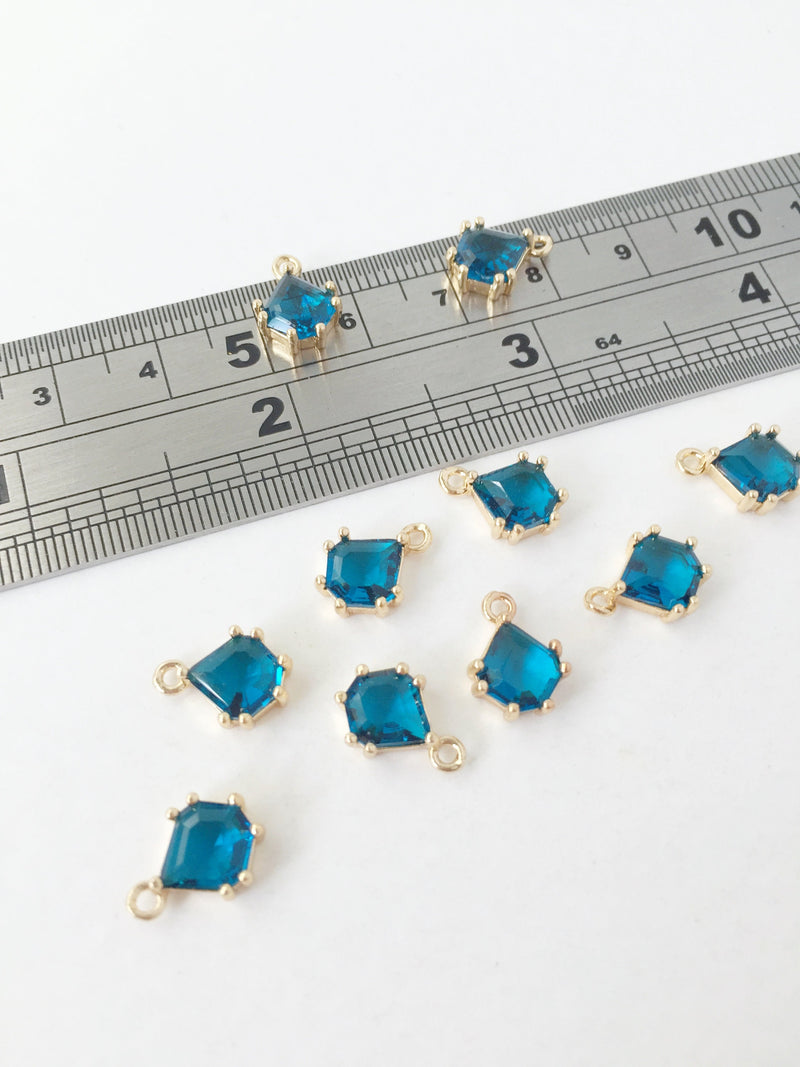 2 x 24K Gold Plated Faceted Glass Charms, London Blue Topaz (1142)