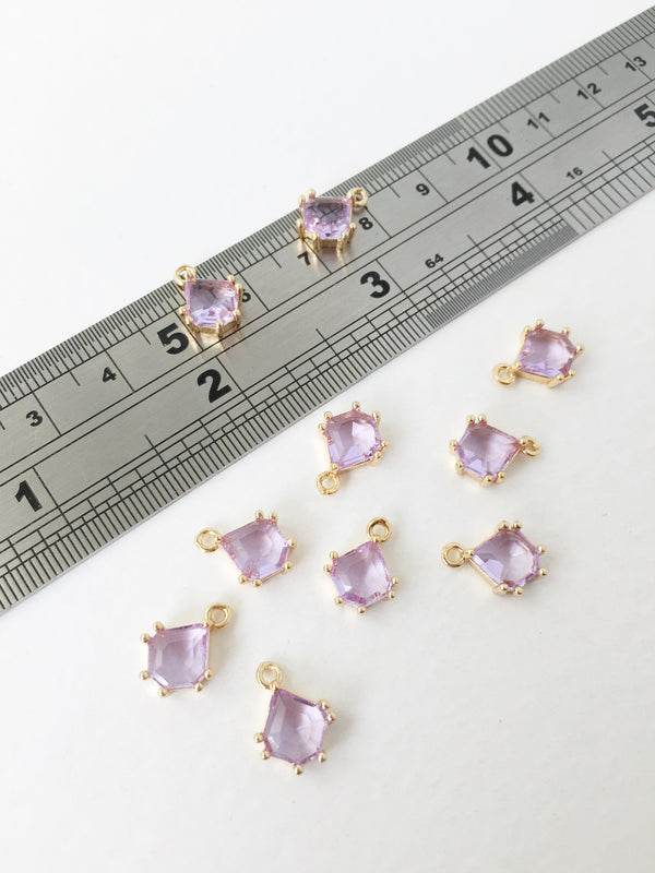 2 x 24K Gold Plated Lilac Glass Charms, 12x8.5mm (1147)