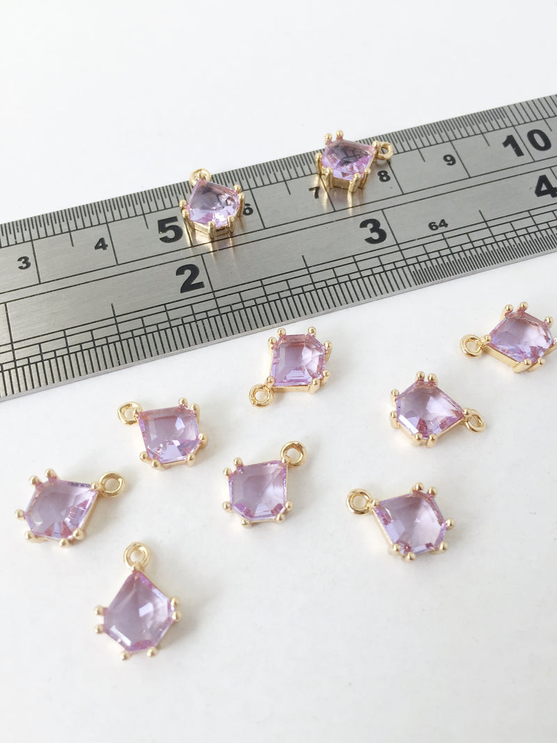 2 x 24K Gold Plated Lilac Glass Charms, 12x8.5mm (1147)