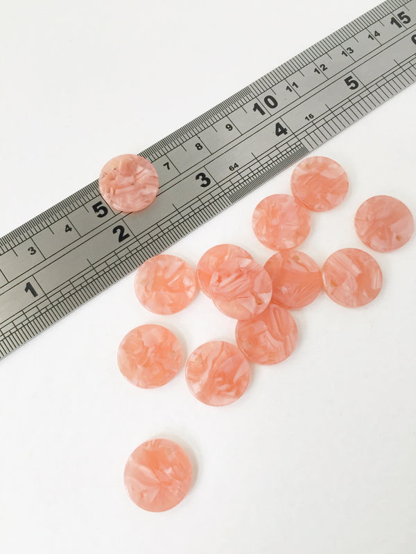 6 x Salmon Pink Tortoiseshell Coin Charms, 15mm (1530)