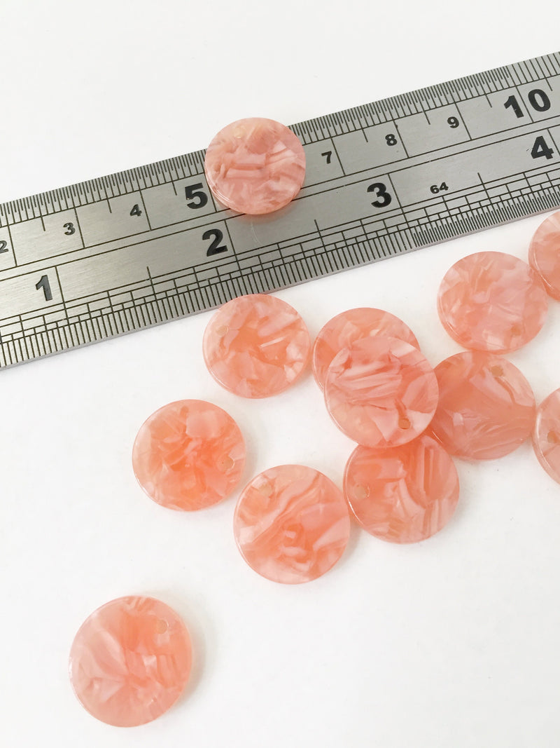 6 x Salmon Pink Tortoiseshell Coin Charms, 15mm (1530)