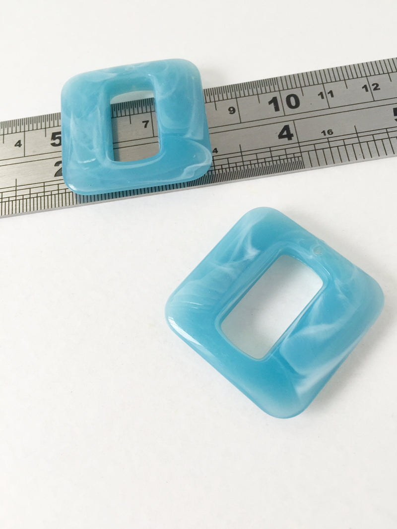 2 x Sky Blue Acrylic Puffy Square Pendants, 32mm (1539)