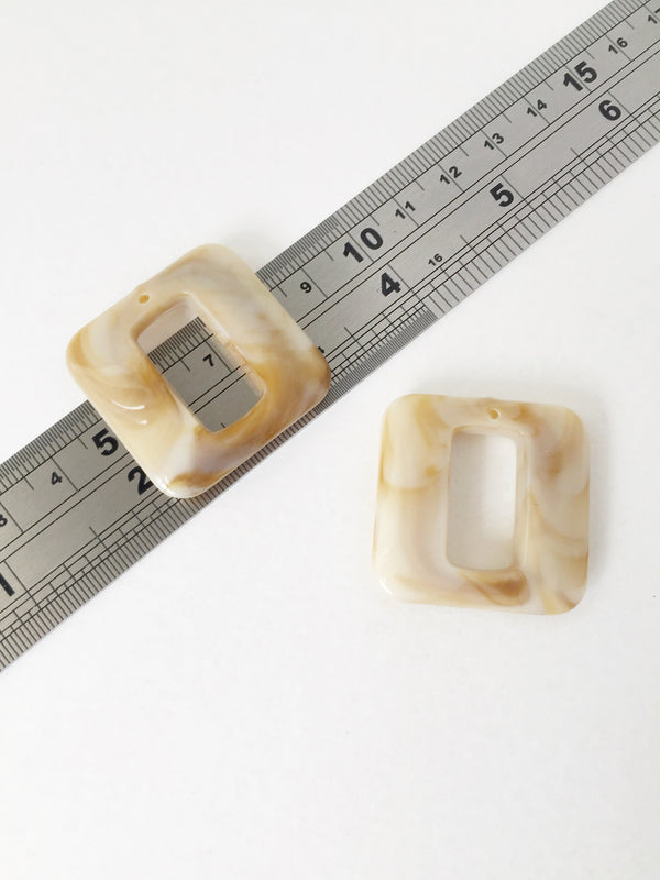 2 x Puffy Square Marbled Acrylic Pendants, 32mm (1537)