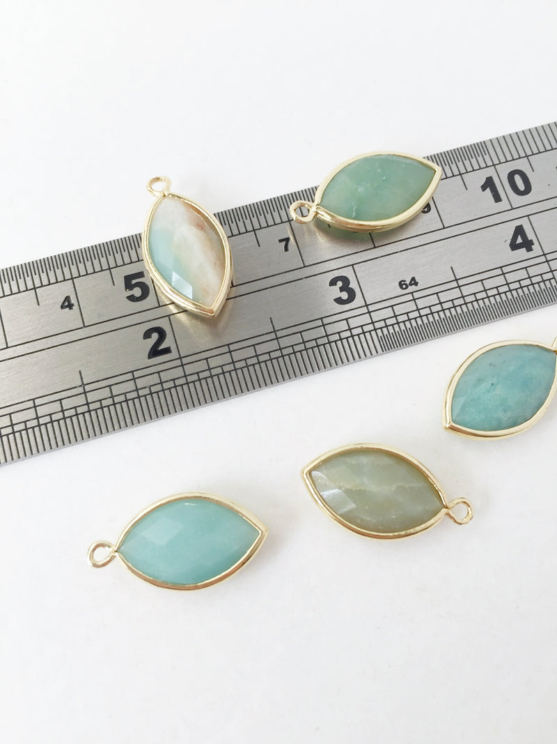 1 x Gold Plated Marquise Shaped Amazonite Pendant, 22x12mm (1521)