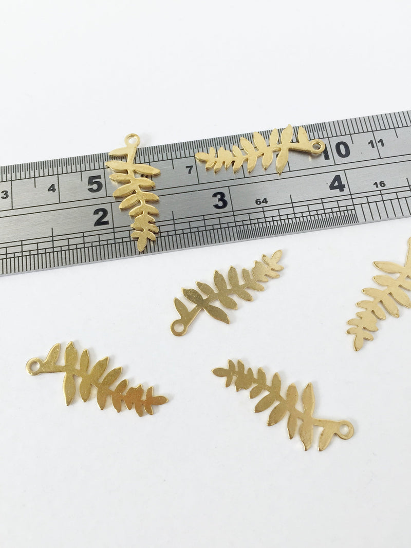 6 x Raw Brass Fern Leaf Charms, 29x12mm (C0060)