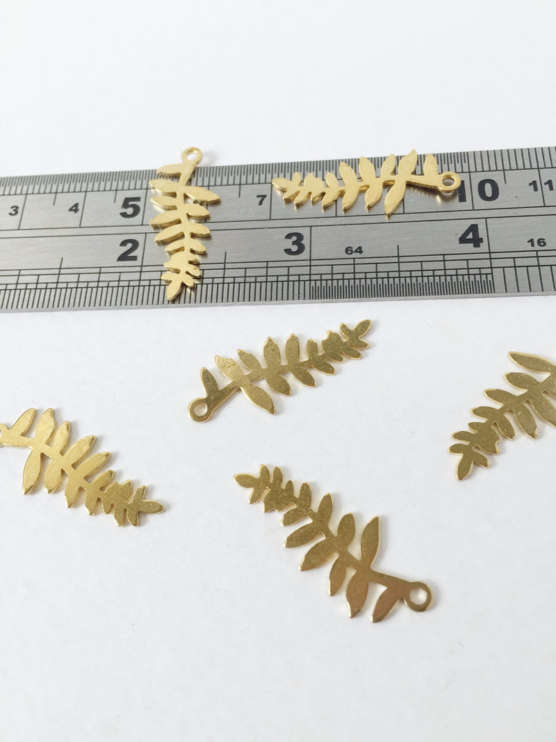 6 x Raw Brass Fern Leaf Charms, 29x12mm (C0060)