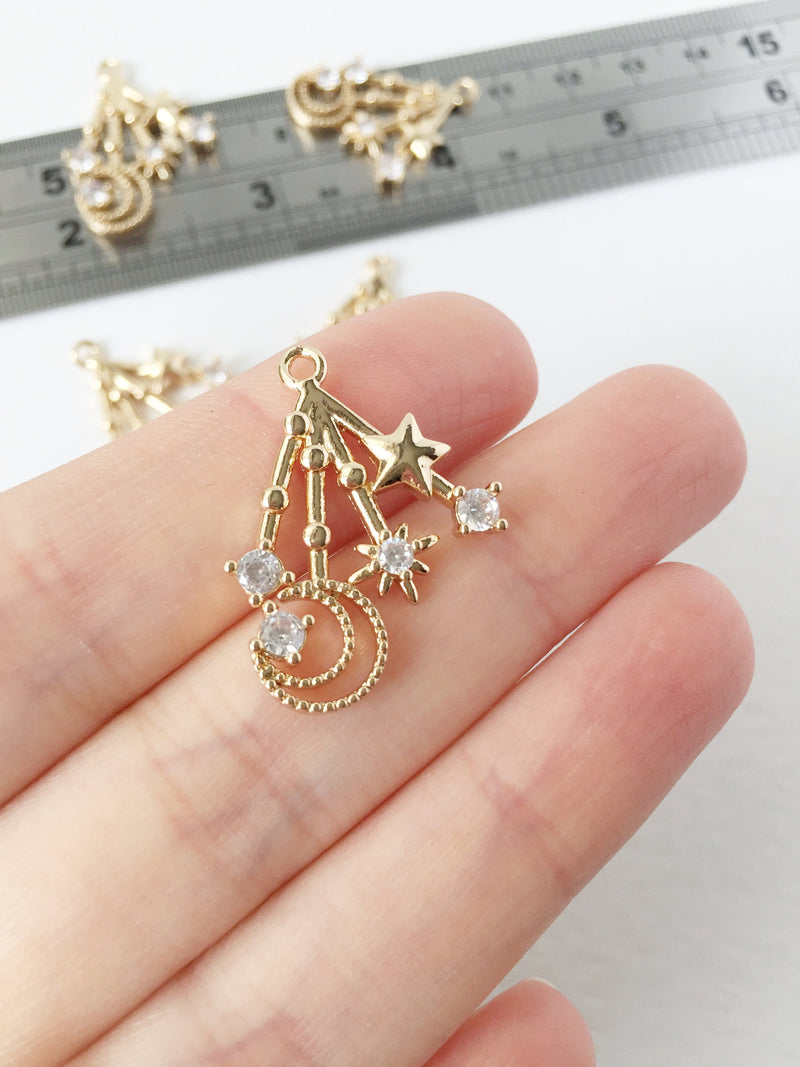 1 x 24K Gold Plated Shooting Stars Pendant with Cubic Zirconia, 28x20mm (1583)