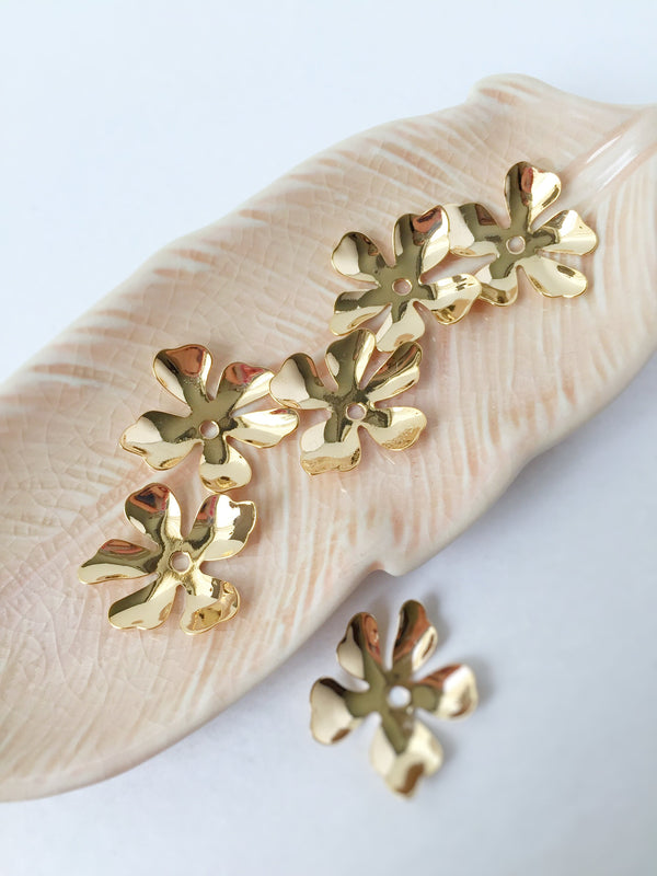 4 x 18K Gold Plated Flower Beads, 20mm (1616,1673)