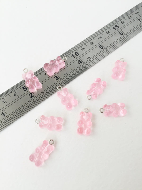 10 x Baby Pink Jelly Bear Pendants, 21x11mm (1687)