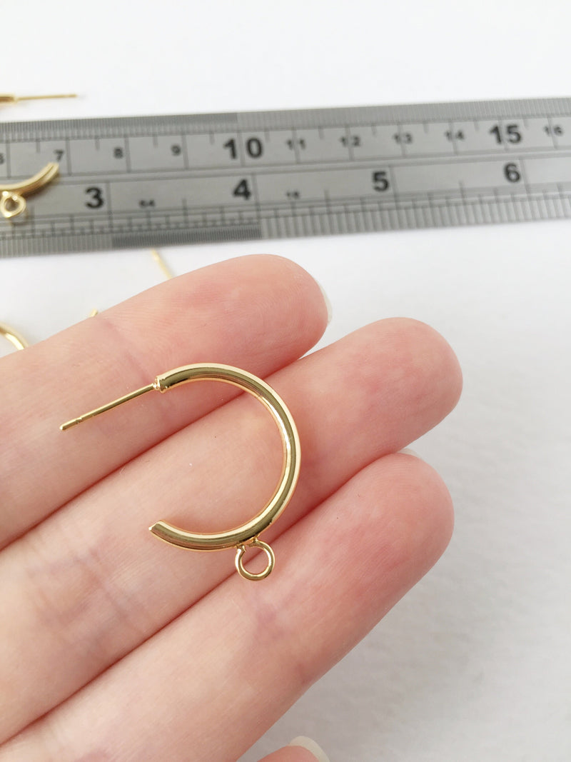 1 pair x 18K Gold Plated Hoop Earring Studs, 20mm (1467)