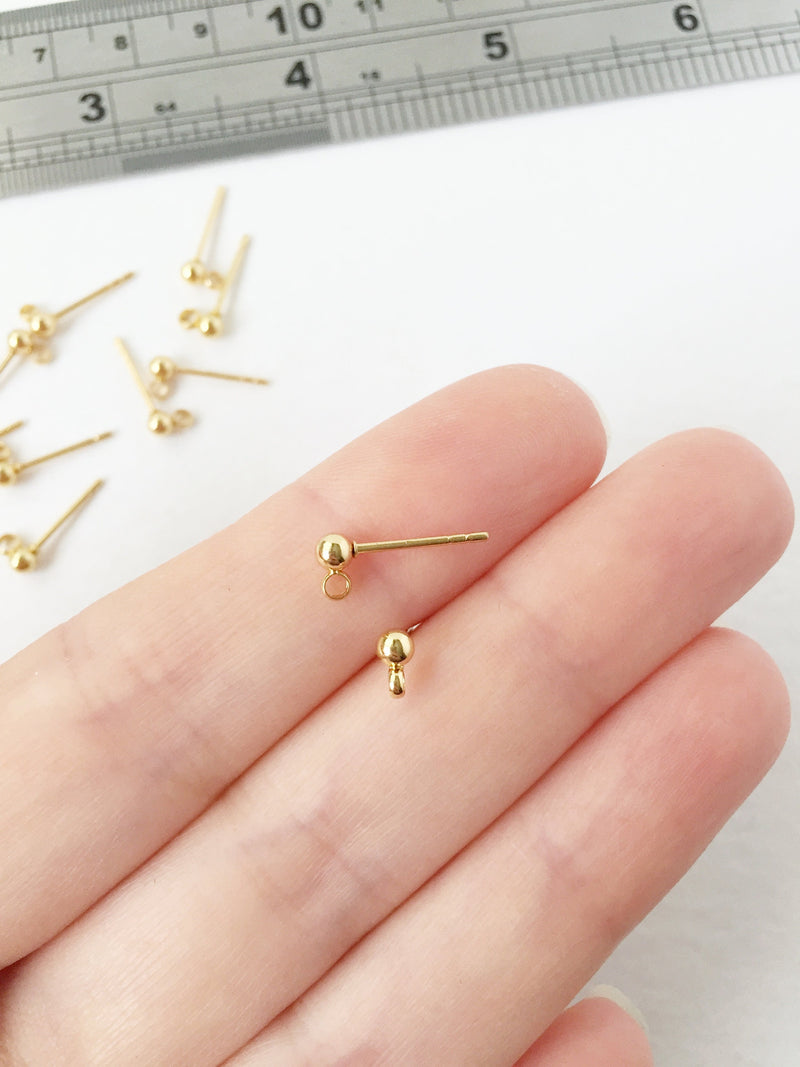 3 pairs x Gold Stainless Steel Ball Earring Studs, 3x11m (1470)