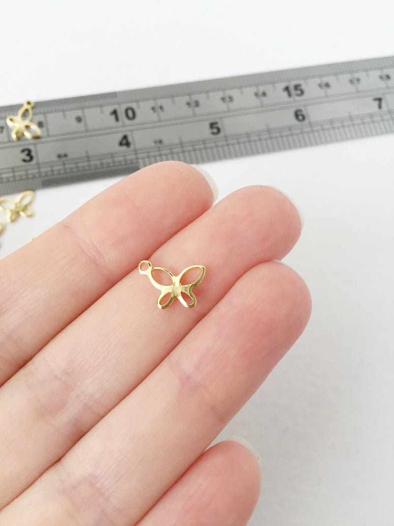 10 x Gold Plated Butterfly Charms, 11x8mm (1477)