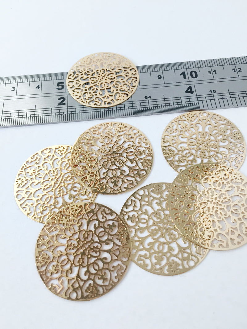 2 x Gold Plated Floral Round Filigree Connectors, 30mm (1473)