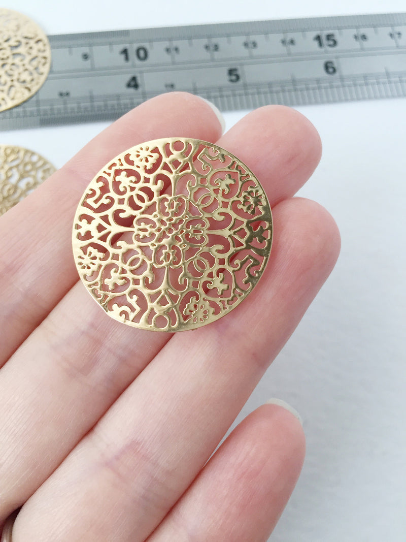 2 x Gold Plated Floral Round Filigree Connectors, 30mm (1473)